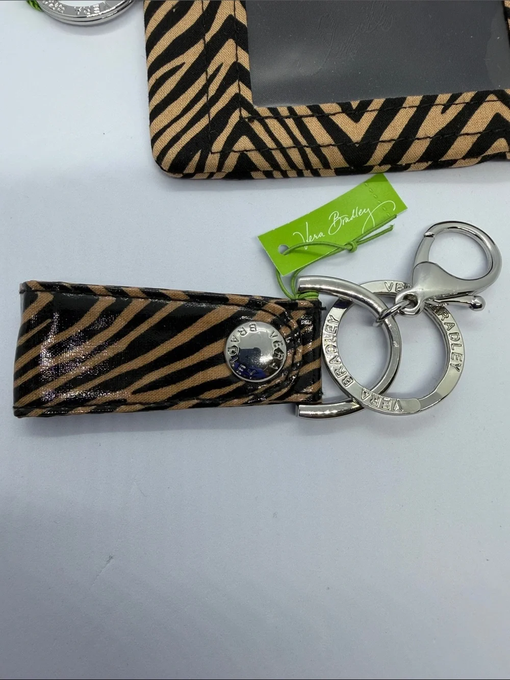 Vera Bradley Zebra Print ID Window Wristlet and Key Fob - Black & Tan - Picture 2 of 3